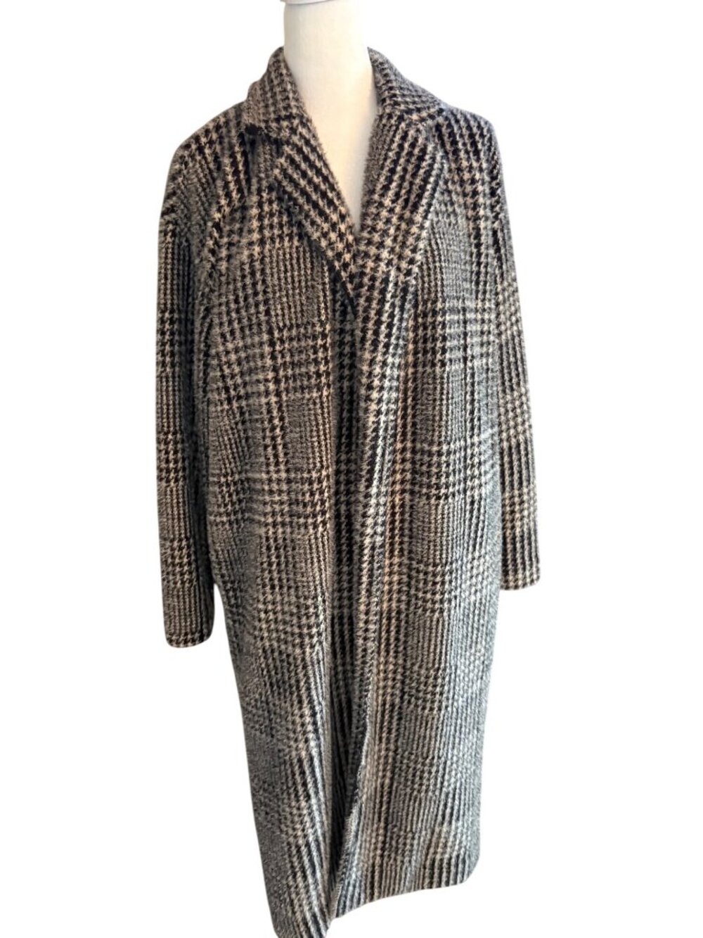 Z Supply Long Coat Houndstooth Open Jacket Oversized XS Plaid Cozy Fall
